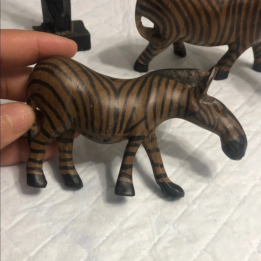 Vintage Brown and Black Striped Zebra Wood Figurines